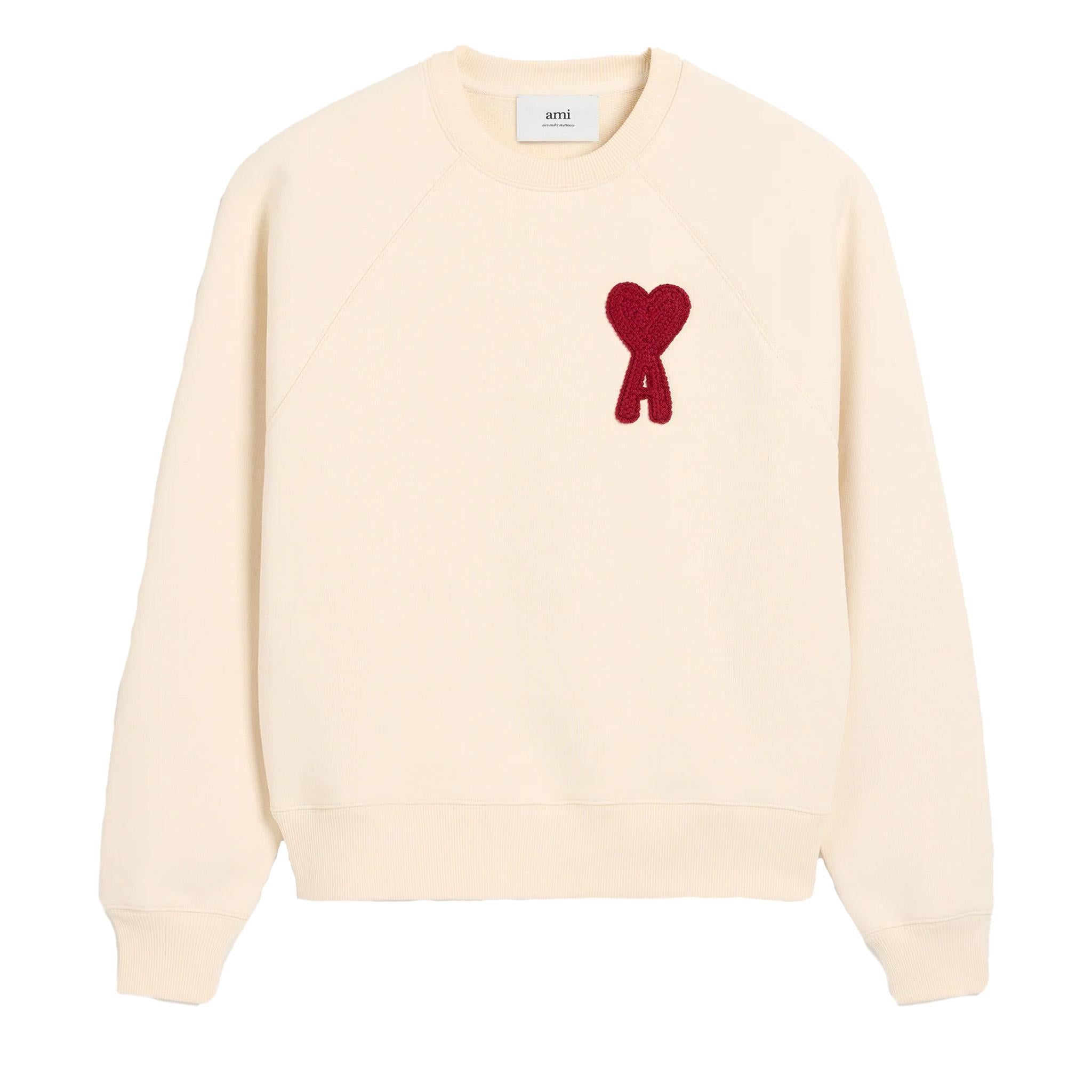 Ami Paris Mens Patch Heart Sweatshirt - Off-White Cotton - Size X-Large