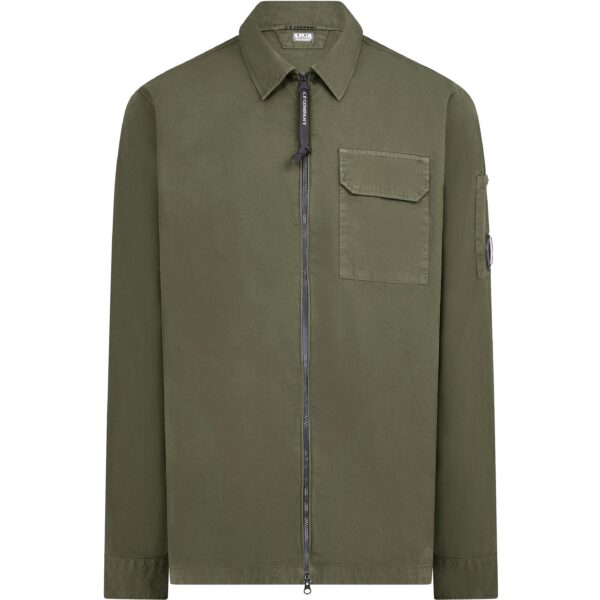 C.P. Company Mens Gabardine Lens Long Sleeve Overshirt - Khaki Cotton - Size Medium