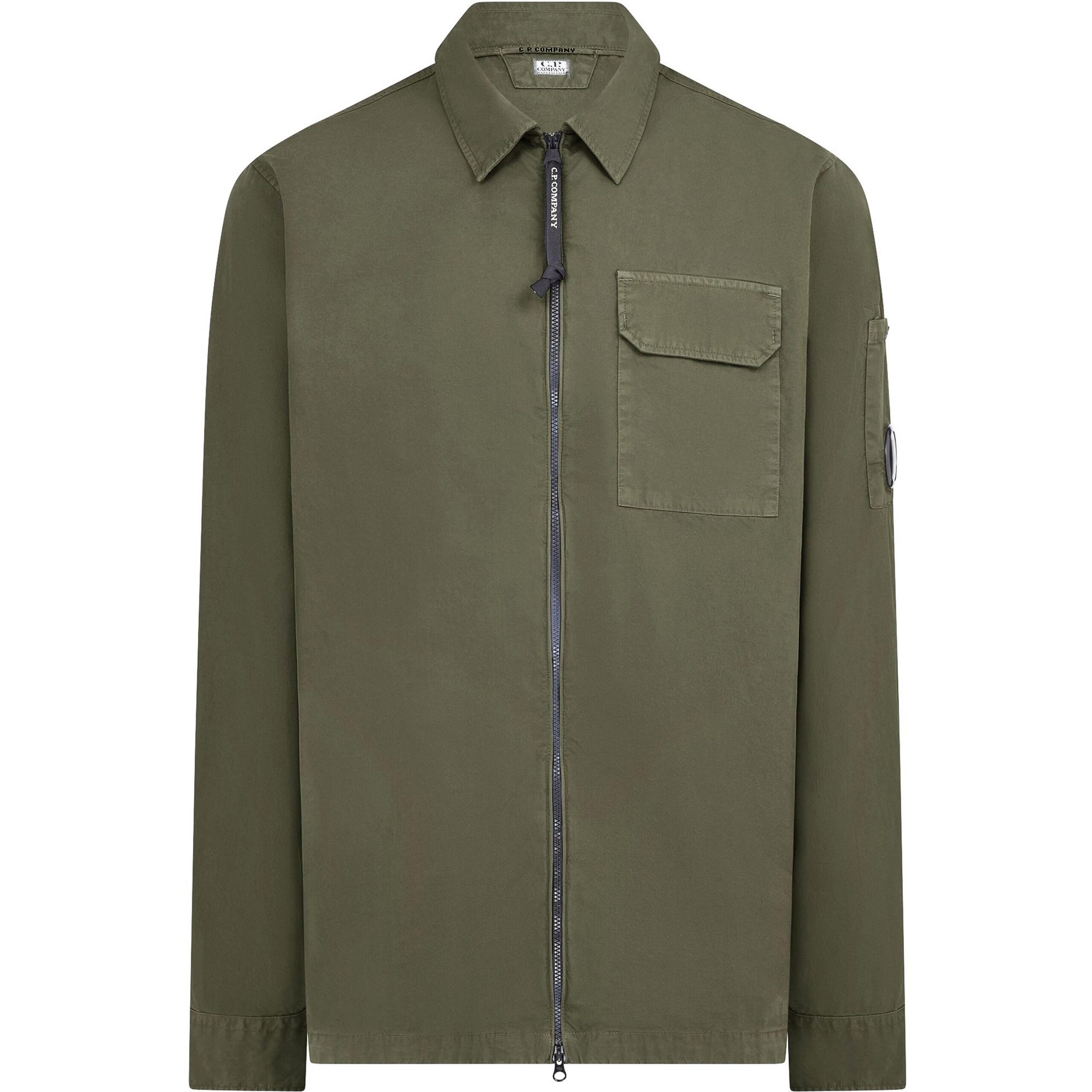 C.P. Company Mens Gabardine Lens Long Sleeve Overshirt - Khaki Cotton - Size Medium