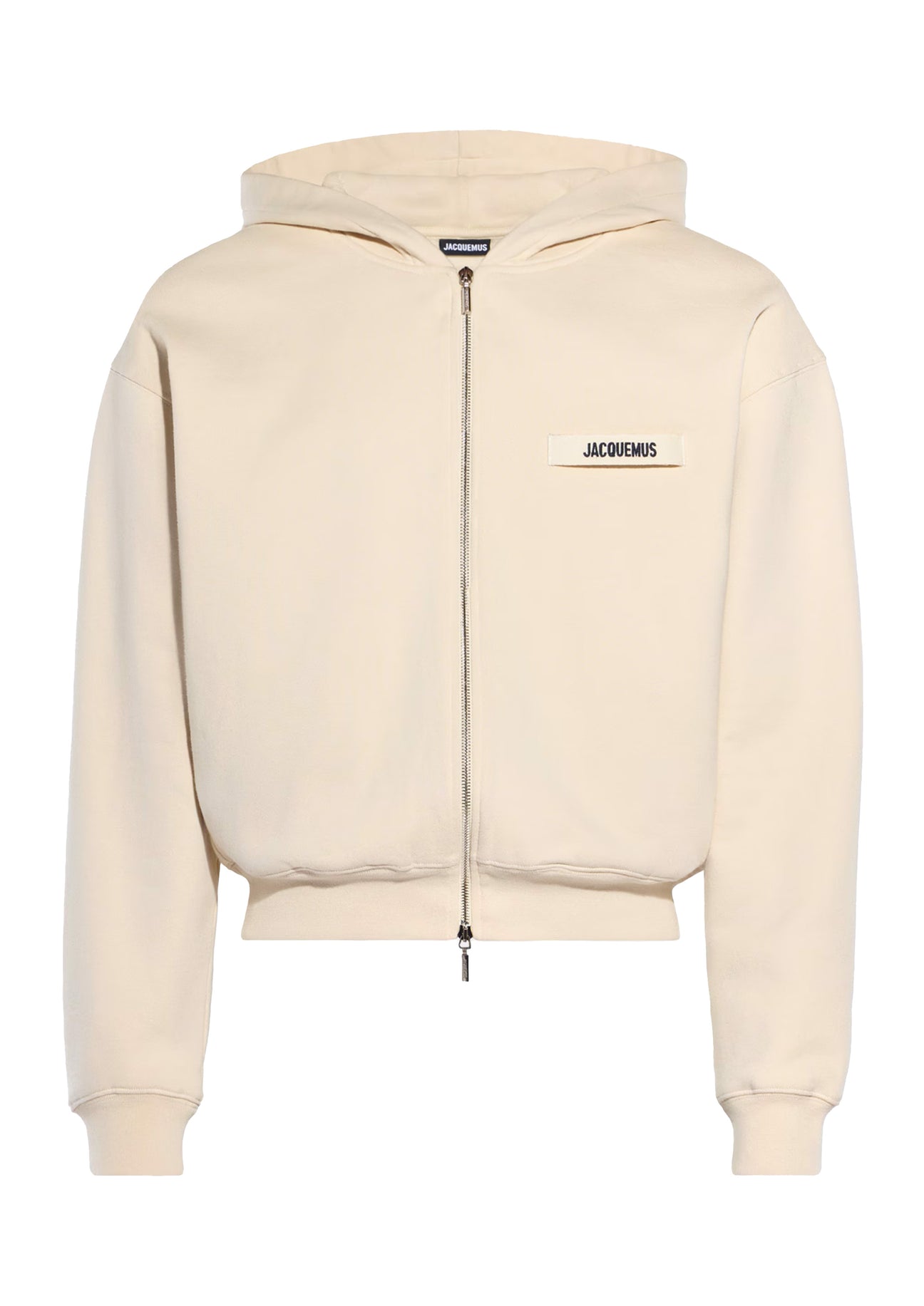 Jacquemus Mens Grosgrain Logo Zip-Up Hoodie - Beige Cotton - Size Large