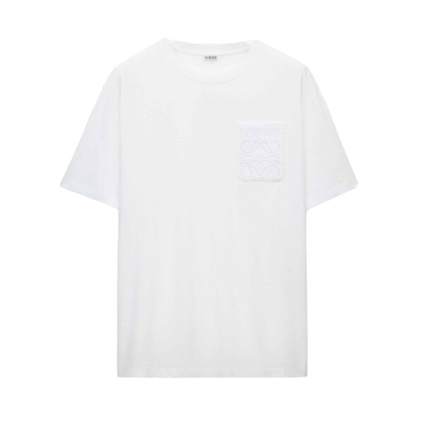 Loewe Mens Pocket Anagram Tonal Logo Relaxed Fit T-Shirt - White Cotton - Size Medium
