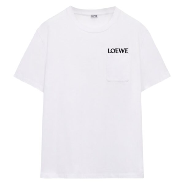 Loewe Mens Cotton Pocket Logo T-Shirt - White - Size Large