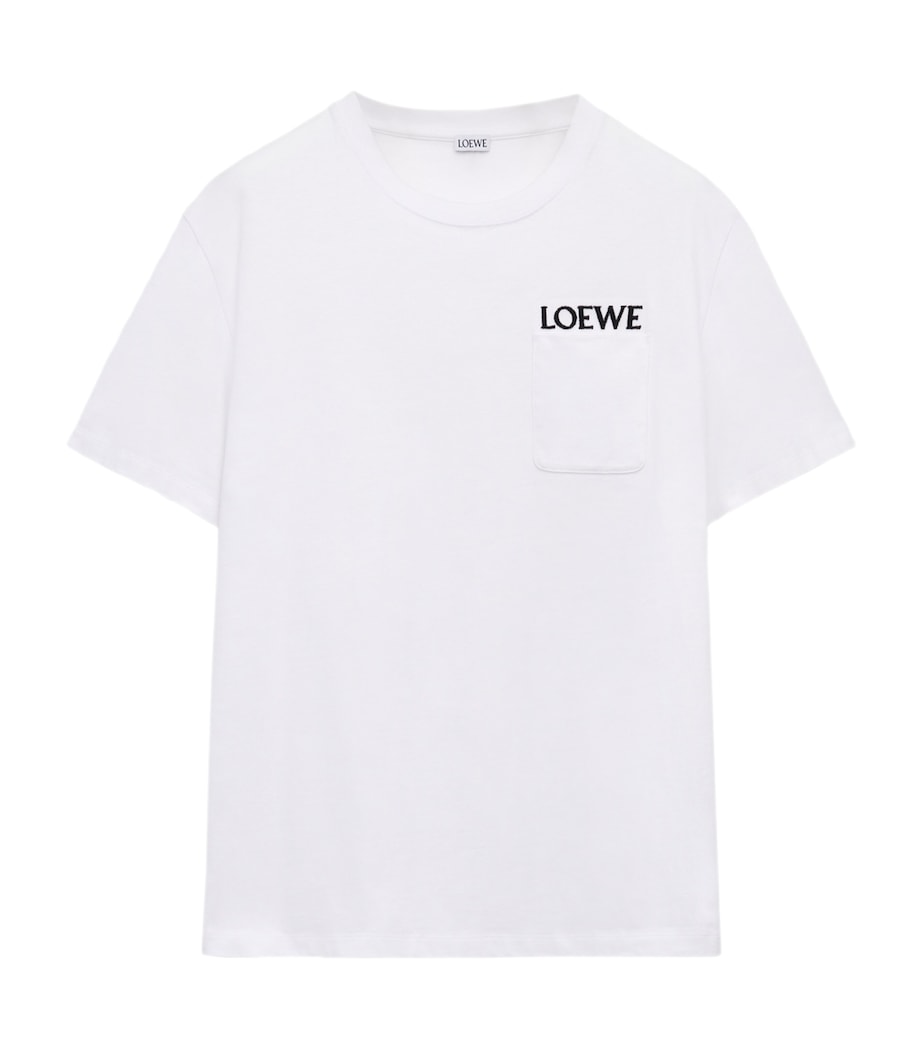 Loewe Mens Cotton Pocket Logo T-Shirt - White - Size Large