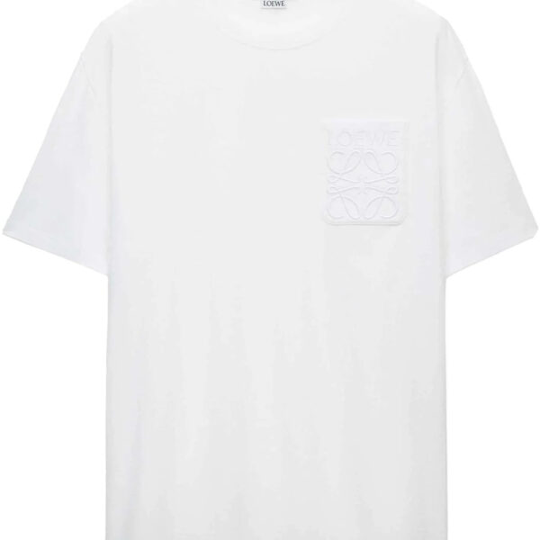 Loewe Mens Pocket Logo T-Shirt in White Cotton - Size Medium