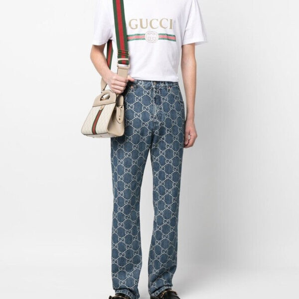 Gucci Mens Classic Interlock Printed Logo T-Shirt in White Cotton - Size X-Small