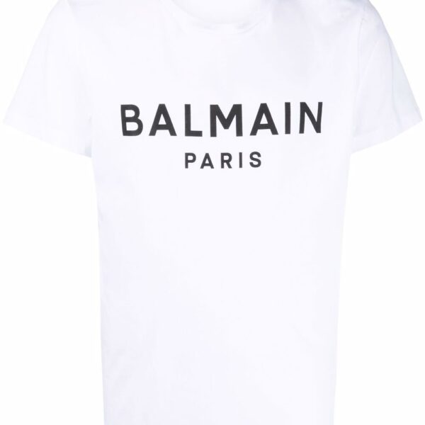 Balmain Mens Paris Print Logo T-shirt in White Cotton - Size X-Large
