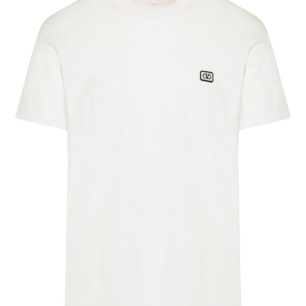 Valentino Mens Small VLOGO Patch Embroidered T-Shirt in White Cotton - Size Large