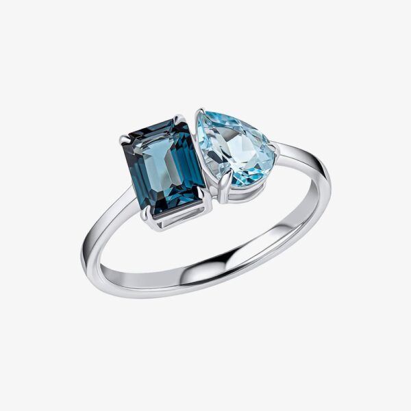 9ct White Gold Multi Cut Blue Topaz Ring GR631 52