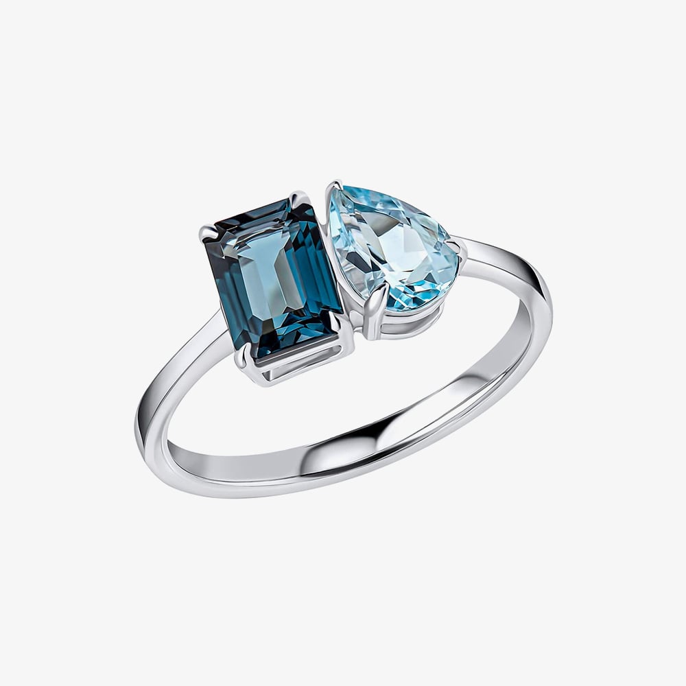 9ct White Gold Multi Cut Blue Topaz Ring GR631 52