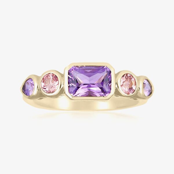 Gold Impression 9ct Yellow Gold Amethyst & Pink Tourmaline Dress Ring DOM338 M