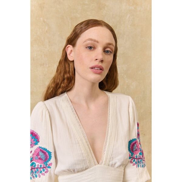 Aurelia Maxi Dress with Embroidered Short Sleeves