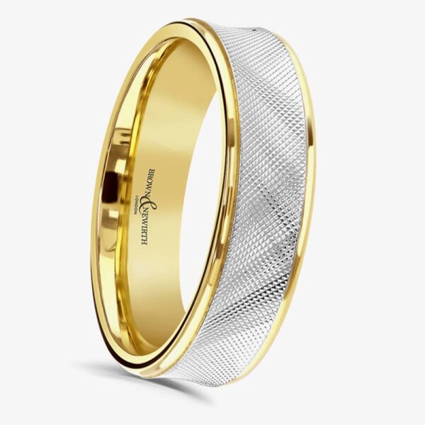 Brown & Newirth Alloy 18ct Yellow Gold & Platinum Textured 5mm Ring 7147 5.0 S