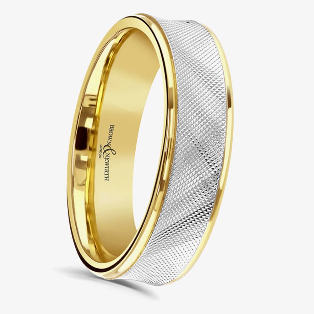 Brown & Newirth Alloy 18ct Yellow Gold & Platinum Textured 5mm Ring 7147 5.0 S