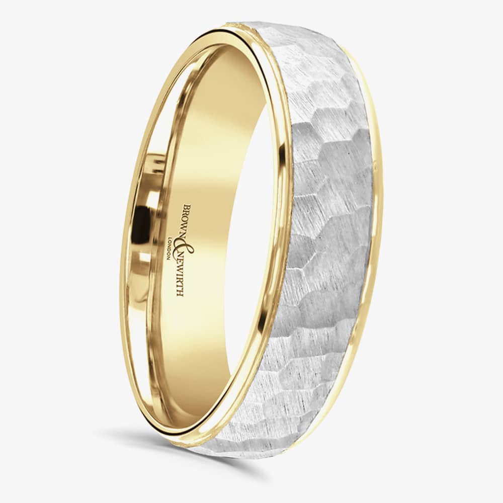 Brown & Newirth Couple 18ct Yellow Gold & Platinum Hammered 5mm Ring 6143 5.0 W
