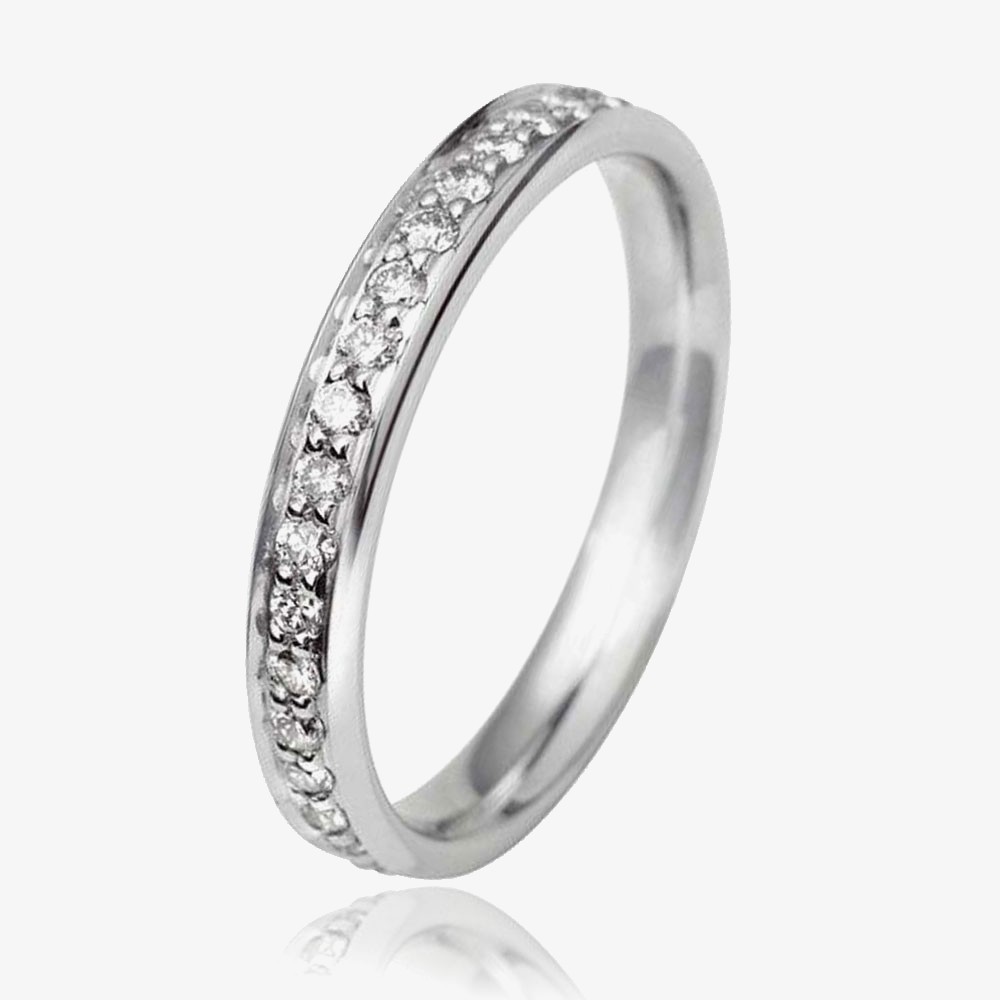 18ct White Gold 3mm Full Grain Set Diamond Court Wedding Ring WG11/3R150 18W HSI-L