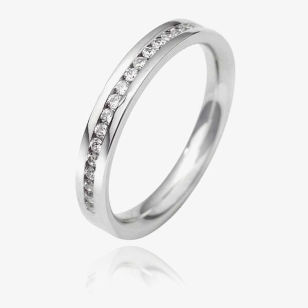 9ct White Gold 3.0mm Channel Set Diamond Flat Court Wedding Ring WGH2/3R125 9W HSI-L