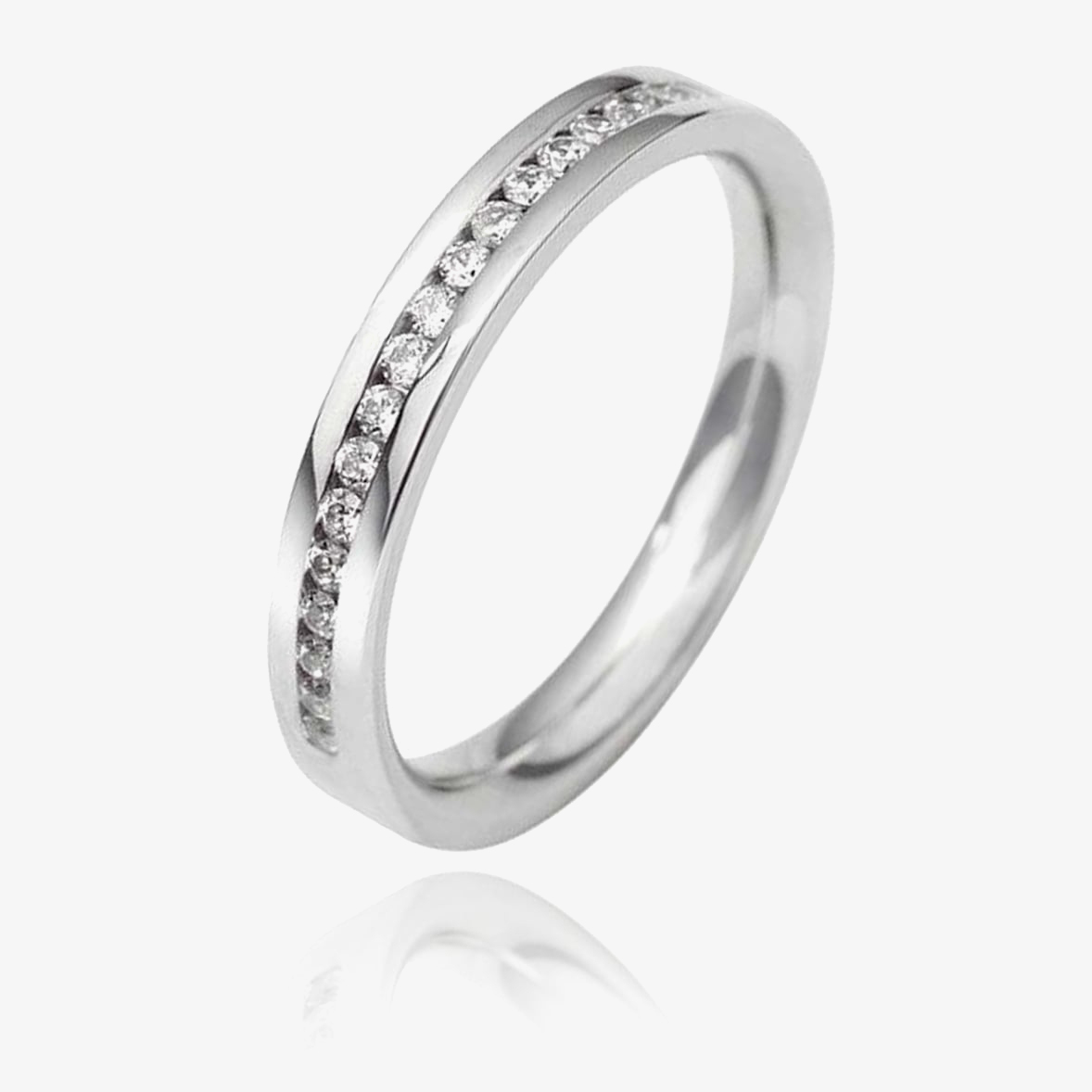 9ct White Gold 3.0mm Channel Set Diamond Flat Court Wedding Ring WGH2/3R125 9W HSI-L
