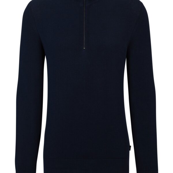 Hugo Boss Black Mens Casualwear Ebrando Half Zip Knitwear Dark Blue Cotton - Size 2XL