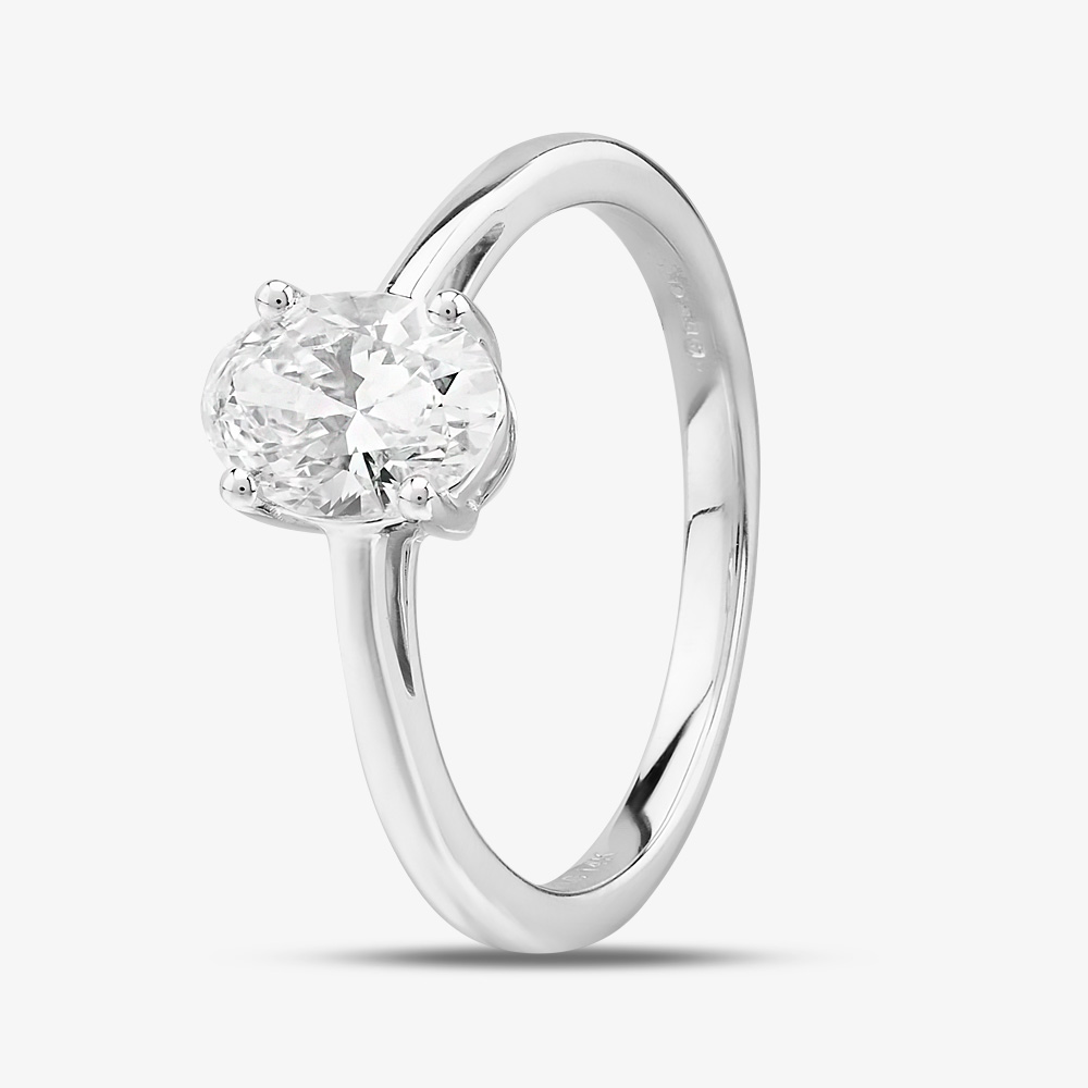14ct White Gold Lab Grown 1.00ct Certificated Oval-Cut Diamond Solitaire Ring TH0584021 N