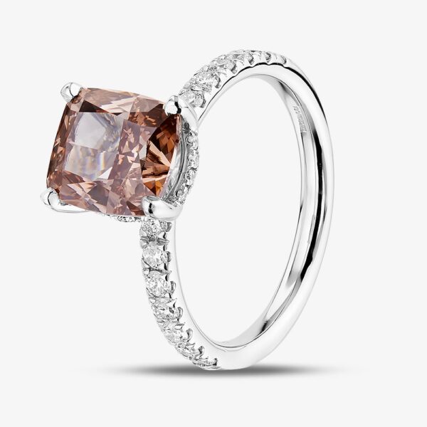 Platinum Certified 3.45ct Brown Pink Cushion Cut Lab Grown Diamond Ring HLM505-HACC13 M