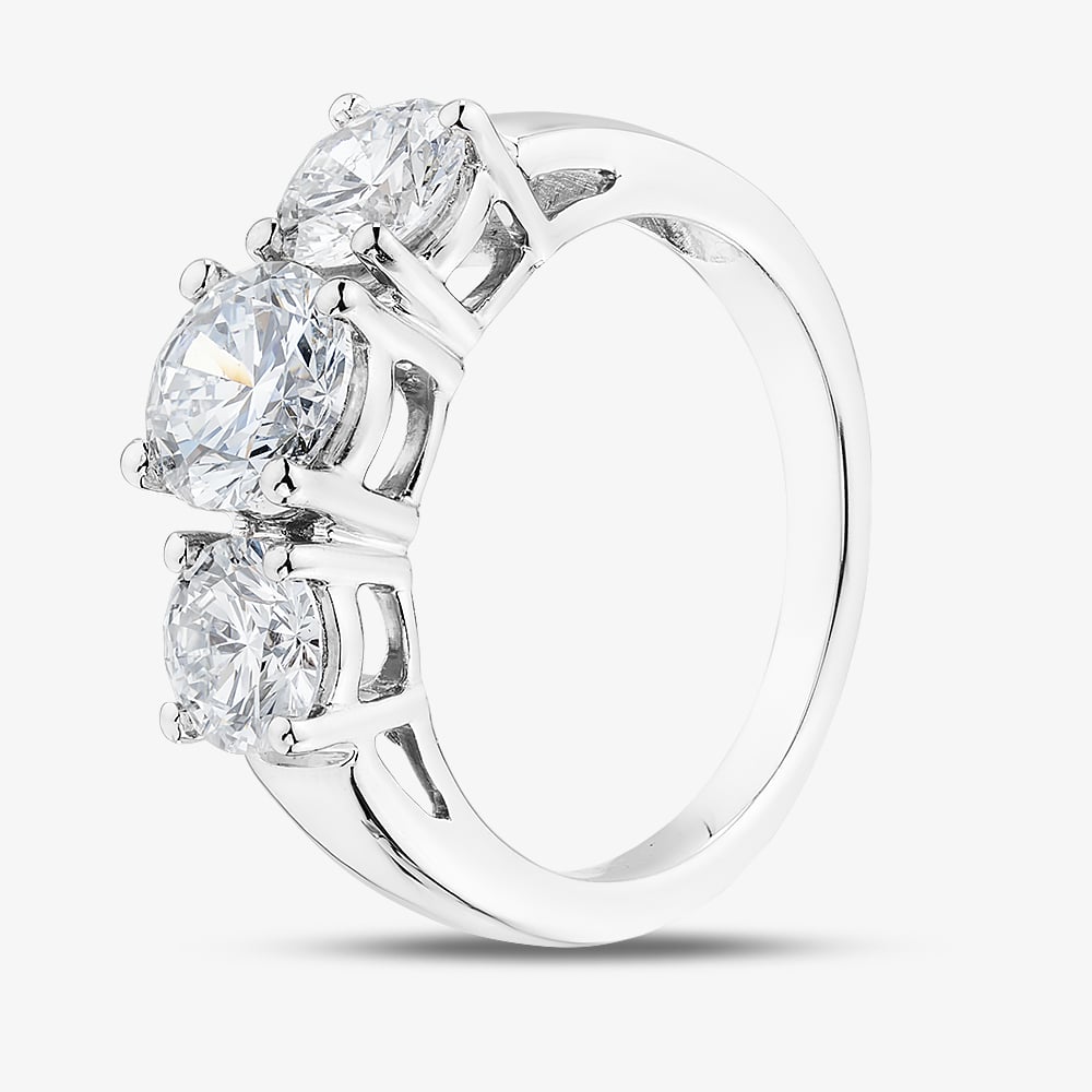 Pure Brilliance Platinum 2.00ct Brilliant Cut Lab Grown Diamond Three Stone Ring LGR5026-200 O