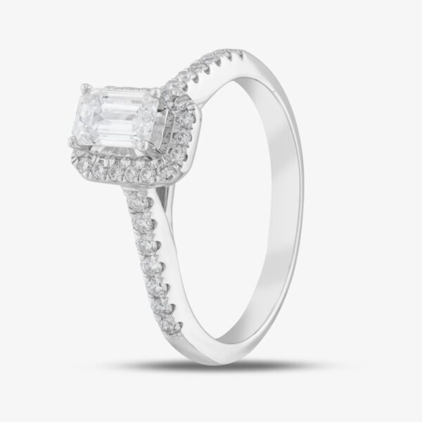 Pure Brilliance 9ct White Gold Certified Lab Grown 0.75ct Emerald & Brilliant Cut Diamond Shoulder Set Halo Ring LGR15213-100E O (WG)
