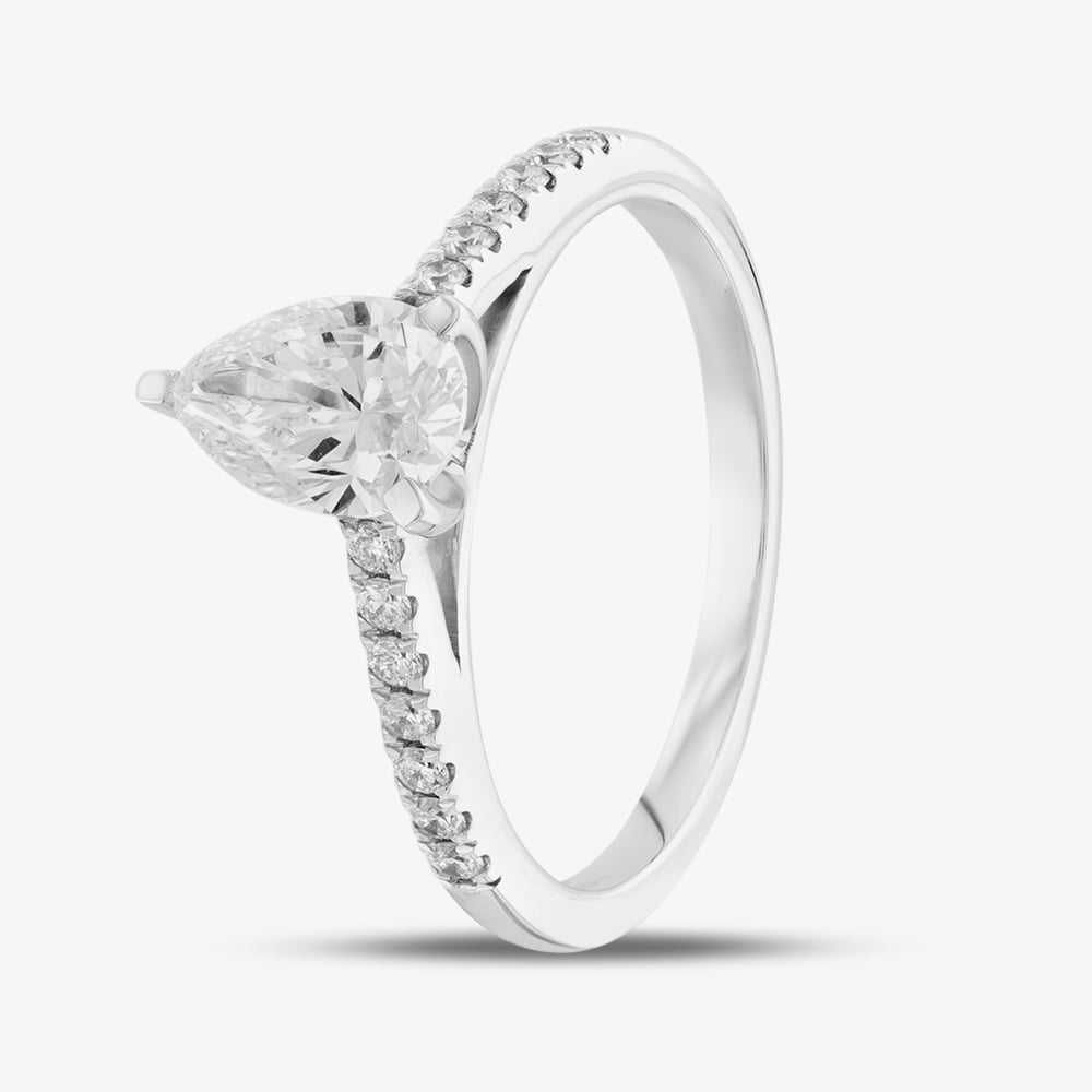 Pure Brilliance 9ct White Gold Certified Lab Grown 1.20ct Pear & Brilliant Cut Diamond Shoulder Set Solitaire Ring LGR35522-120 Q (WG)