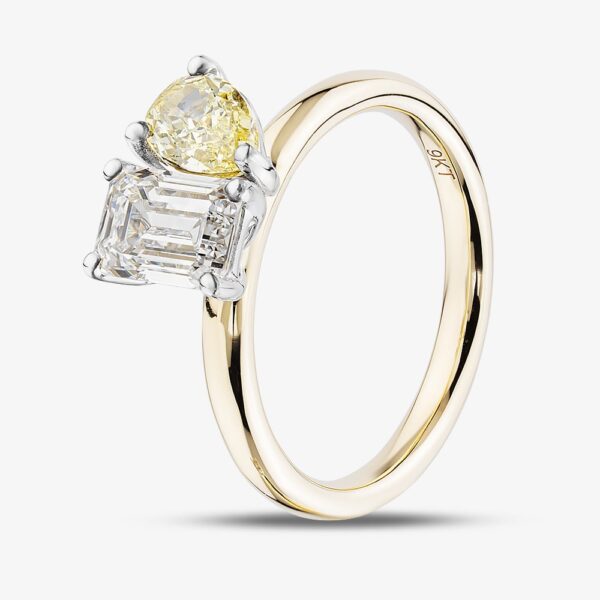 9ct Two Colour Gold Certified 1.79ct Emerald & Pear Cut Lab Grown Diamond Dress Ring PO6878-SS2S02 M