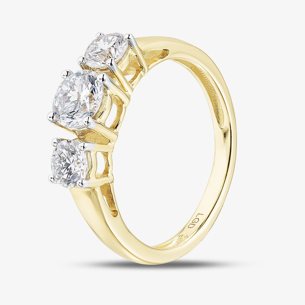 Pure Brilliance 9ct Yellow Gold 1.00ct Brilliant Cut Lab Grown Diamond Three Stone Ring LGR5026-100 N