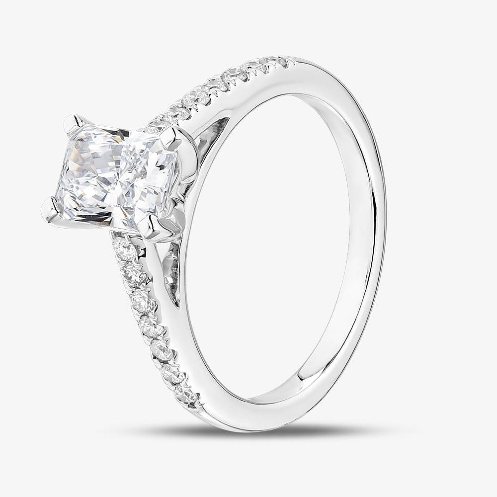 Pure Brilliance 9ct White Gold 1.20ct Radiant Cut Lab Grown Diamond Shoulder Set Ring LGR35521-120RN O