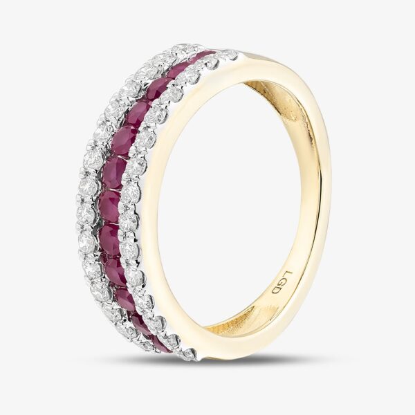 Pure Brilliance 9ct Yellow Gold Ruby & Lab Grown Diamond Three Row Half Eternity Ring LGR44409-RD N