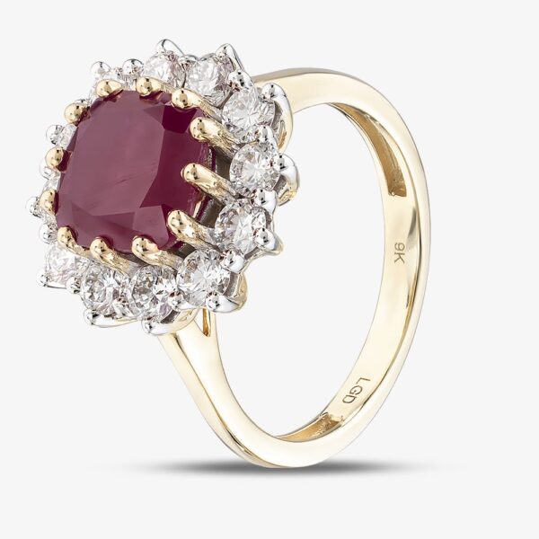 Pure Brilliance 9ct Yellow Gold 3.95ct Ruby & 1.00ct Lab Grown Diamond Halo Ring LGR47396-RD L
