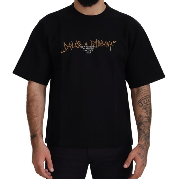 Dolce & Gabbana Black Logo Cotton Crewneck Mens T-shirt - Size X-Small