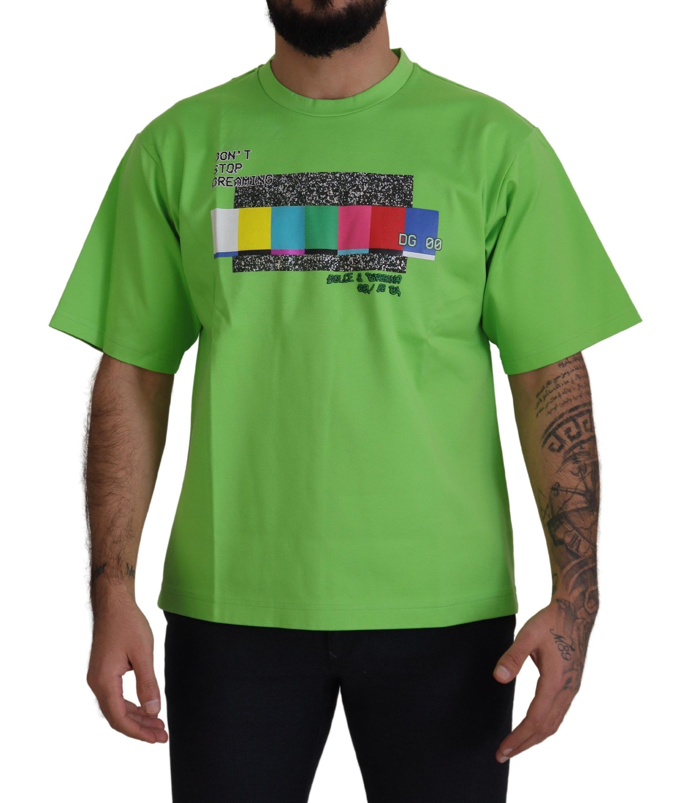 Dolce & Gabbana Green Cotton DG CHANNEL Top Mens T-shirt - Size Medium