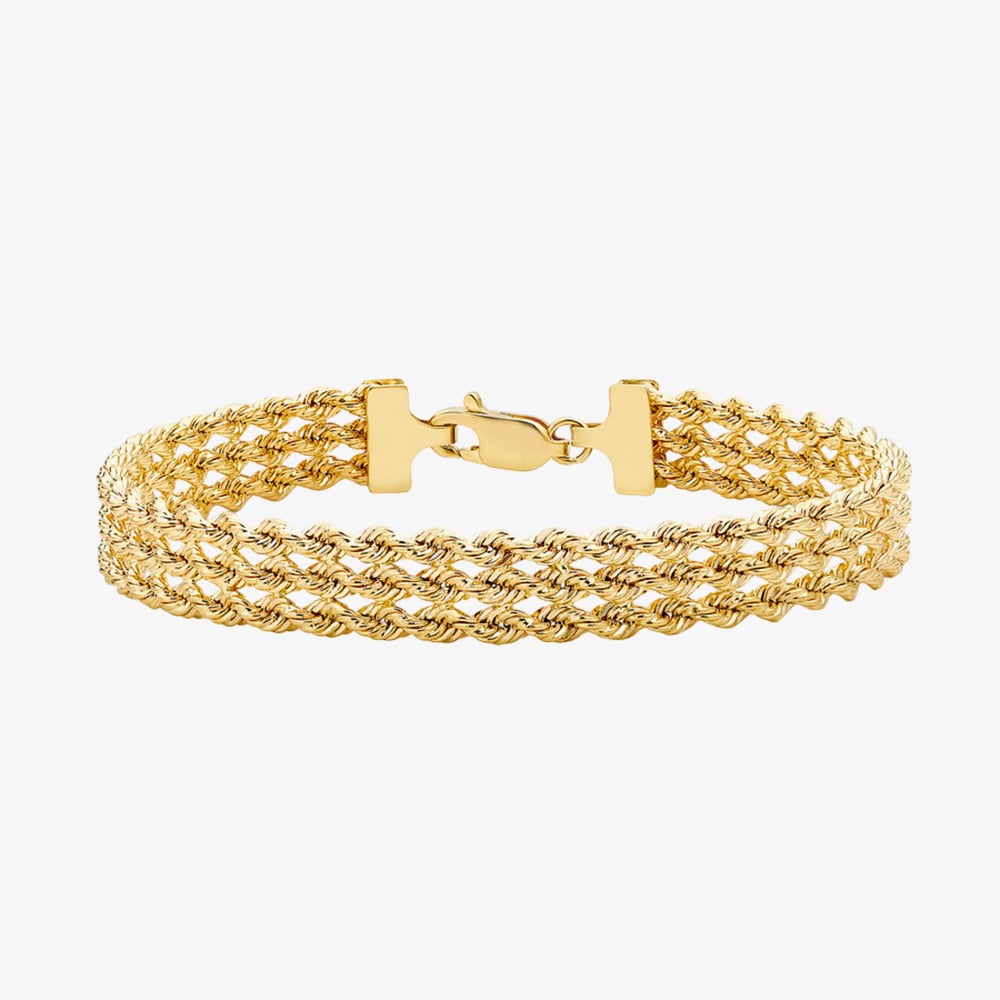 9ct Yellow Gold Three Row Rope Bracelet 1.22.0201