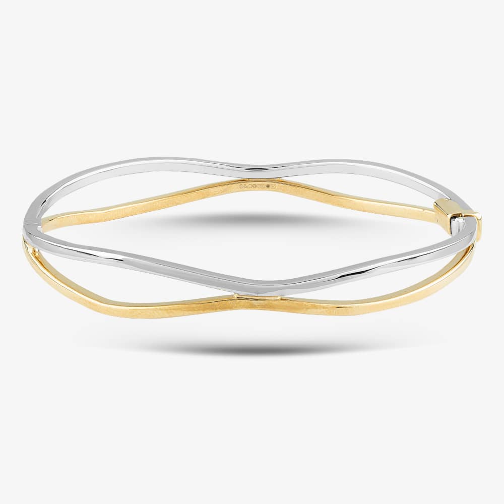 9ct Yellow Gold Two Colour Two Row Wave Bangle BN344