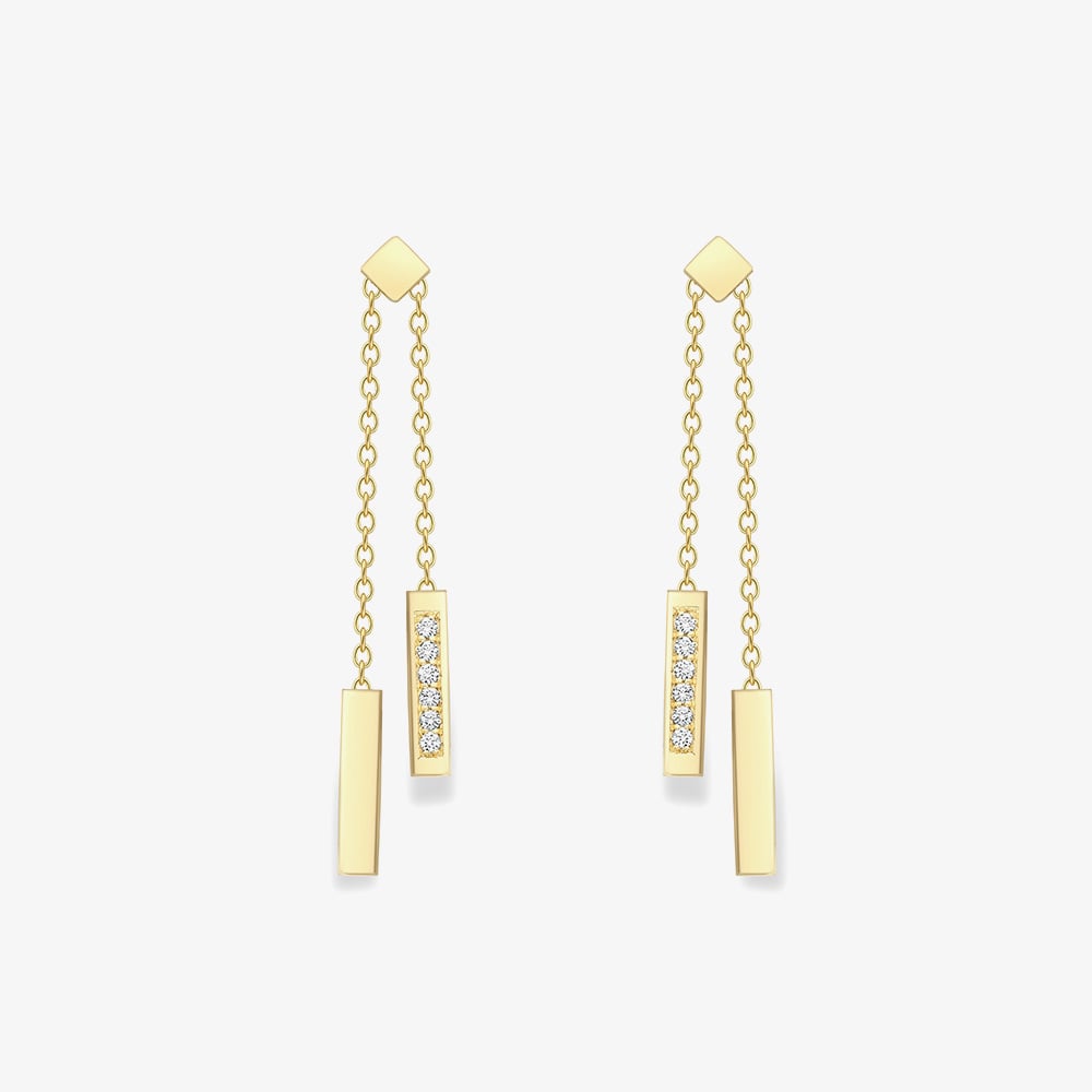 18ct Yellow Gold 0.04ct Diamond Set Barrell Drop Earrings 120225148820