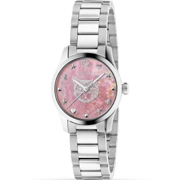 Gucci Womens YA1265013 G-Timeless 27mm Ladies Pink Dial Watch - Silver - One Size