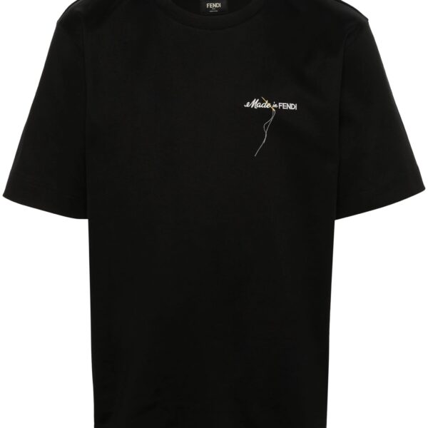Fendi Mens Made in Logo Embroidered T-Shirt in Black - Size Small