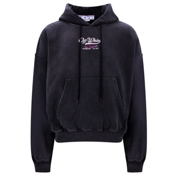 Off-White Mens Wave Off Boxy Black Hoodie Cotton - Size Medium