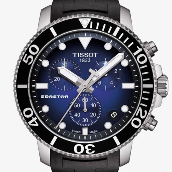 Tissot Mens T-Sport Seastar 1000 Chronograph Blue Dial Black Rubber Strap Watch T120.417.17.041.00