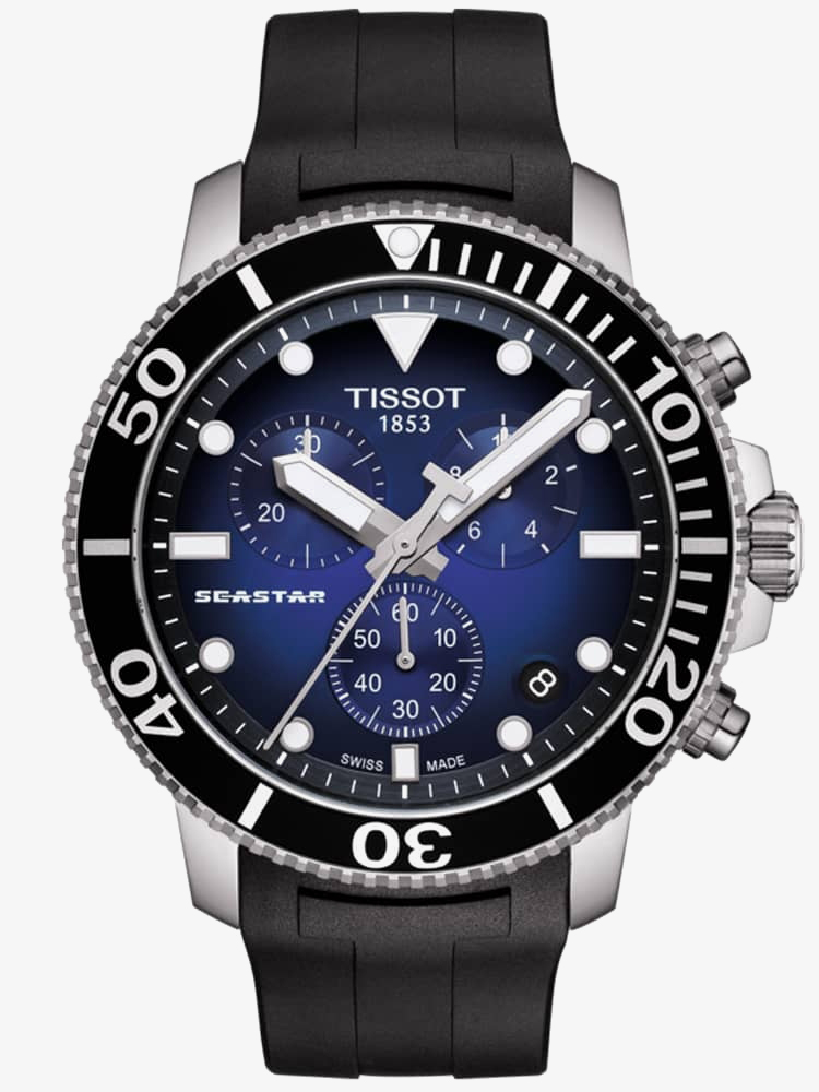 Tissot Mens T-Sport Seastar 1000 Chronograph Blue Dial Black Rubber Strap Watch T120.417.17.041.00