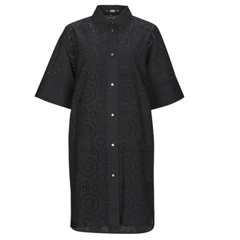 Karl Lagerfeld  BRODERIE ANGLAISE SHIRTDRESS  women's Dress in Black