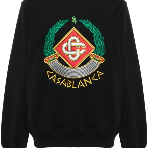 Casablanca Mens Casa Crest Embroidered Sweatshirt in Black Cotton - Size Large