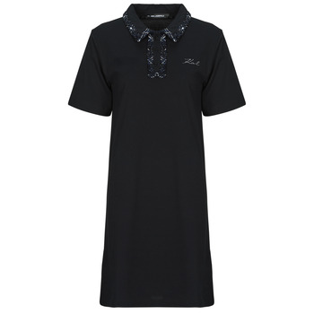 Karl Lagerfeld  BOUCLE MIX POLO DRESS  women's Dress in Black
