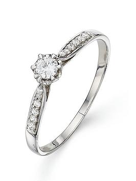 Love Diamond 9 Carat White Gold 20 Points Diamond Solitaire Ring With Diamond Shoulders
