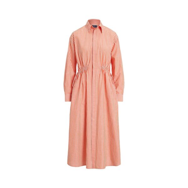 Striped Shirt Dress with Long Sleeves and Adjustable Waistband