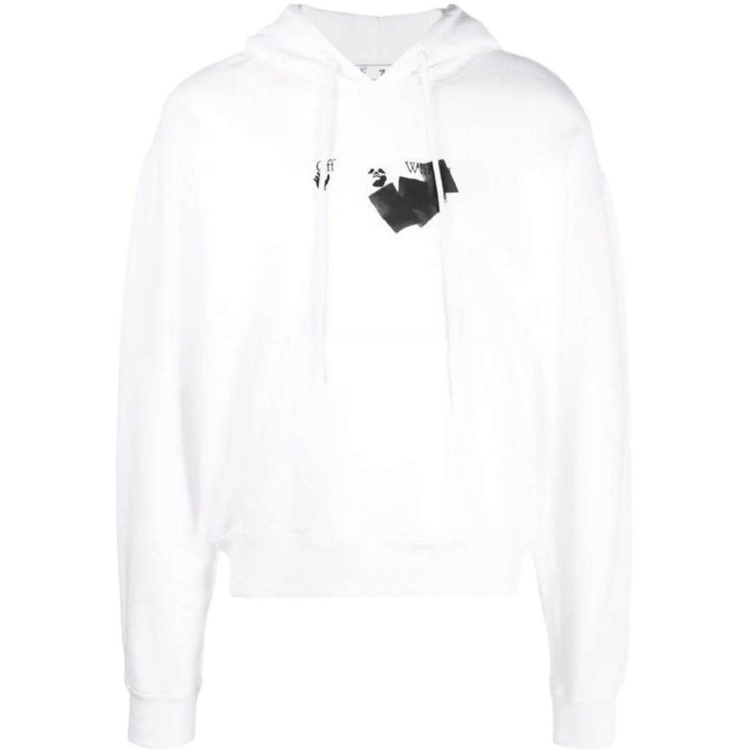 Off-White Mens Jumbo Marker Oversized Fit White Hoodie Cotton - Size Small