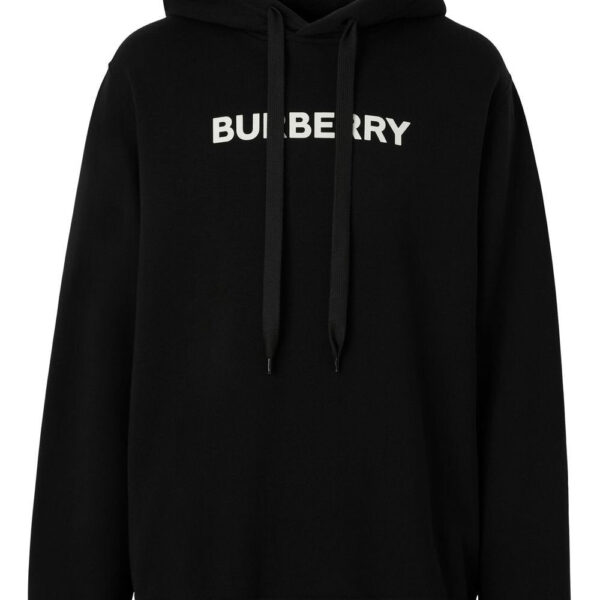 Burberry Mens Ansdel Logo print Hoodie in Black Cotton - Size Medium