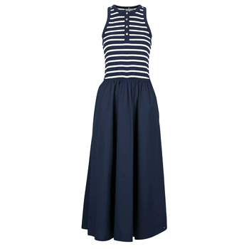Tommy Hilfiger  GOLD BUTTON POPLIN MIX DRESS  women's Long Dress in Marine